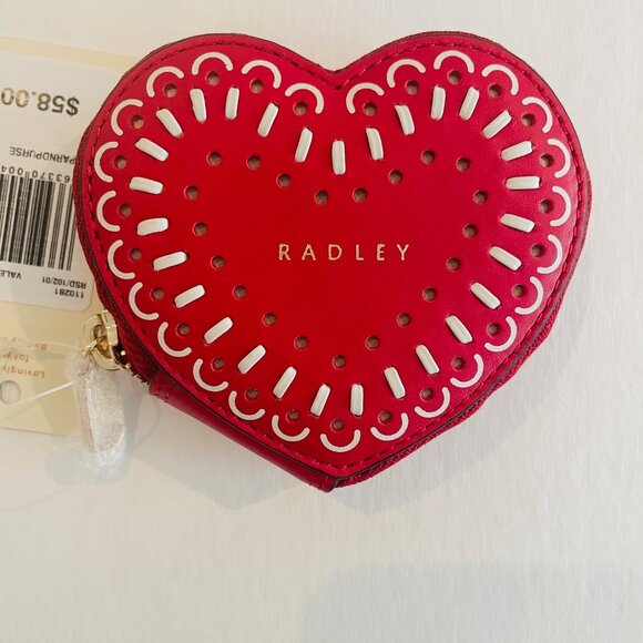 Radley London Leather Heart Shaped Coin Purse, red - Picture 5 of 10